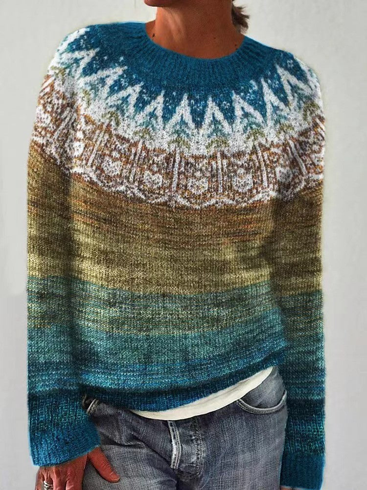 Women's Round-neck Color-block Loose Sweater