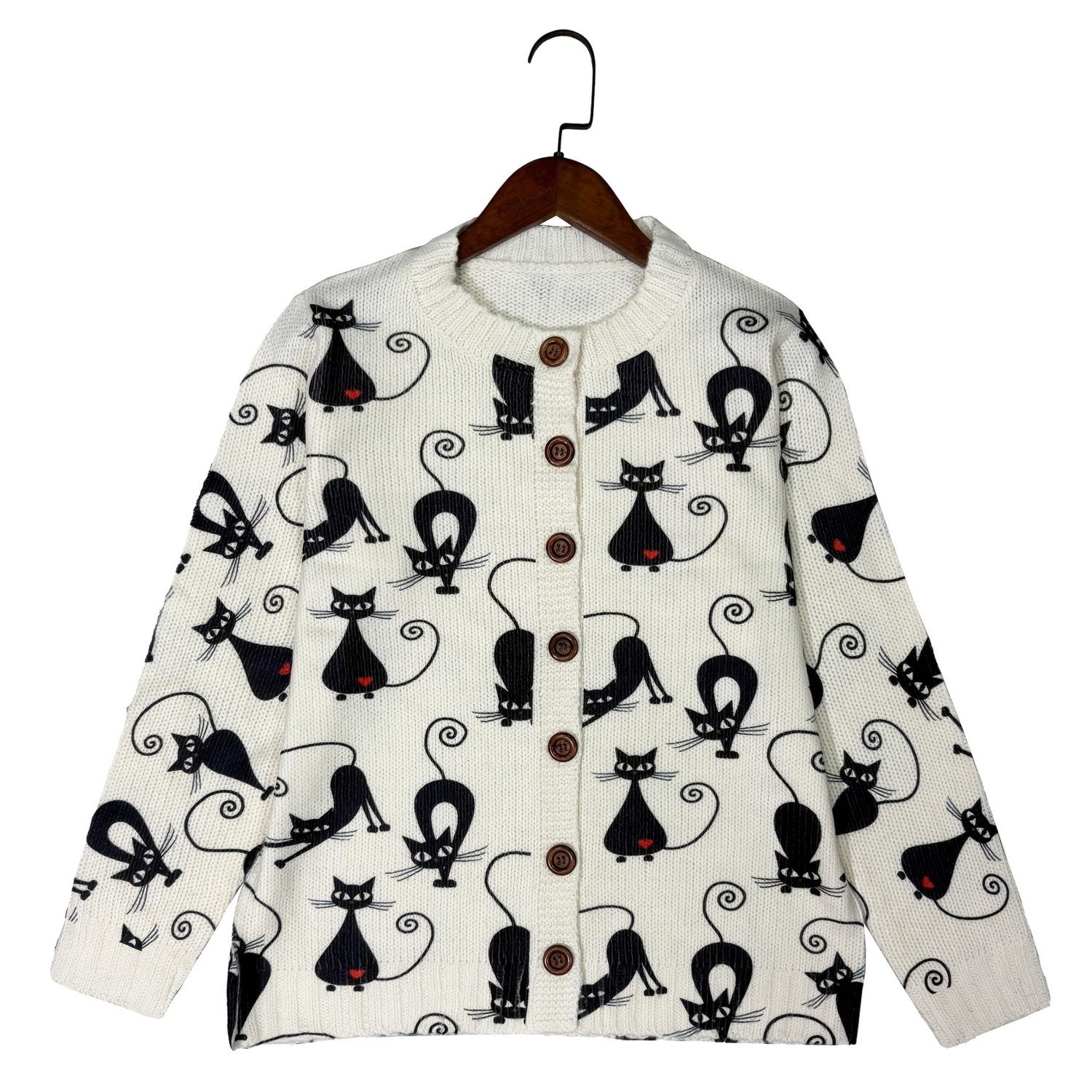 Women's Casual Cardigan Is Decorated With Black And Ruby.