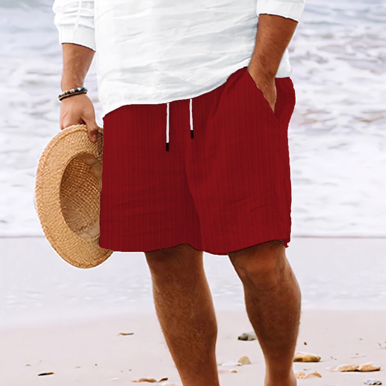 Stripe Print Shorts Summer Fashion Drawstring Sweatpants Casual Clothing For Men