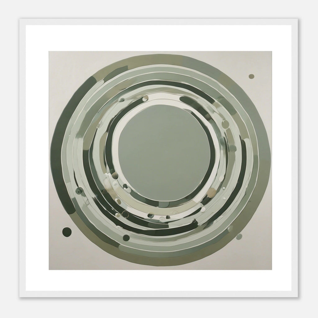 Sage Green Circular Abstract Framed Poster – Minimalist Geometric Wall Art