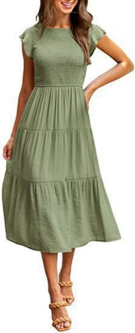 Bohemian Chiffon Midi Dress - Elegant A-Line Short Sleeve Summer Dress for Women | Available in 6 Colors