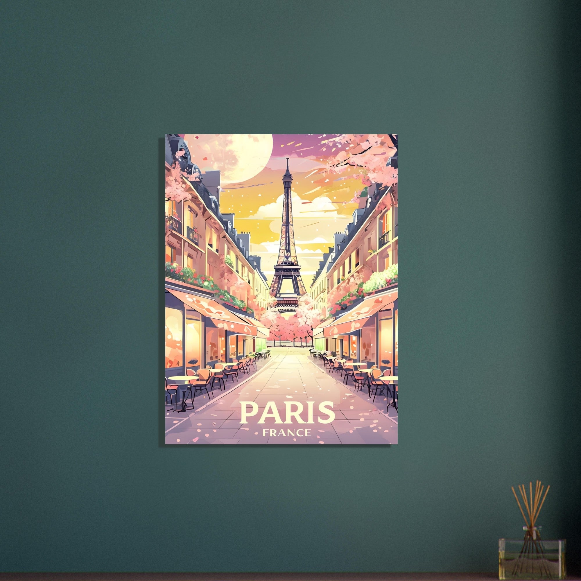 Paris Street Scene Wall Art - Eiffel Tower Sunset Print | Vibrant Parisian Cityscape Poster | Travel & Home Decor Gift