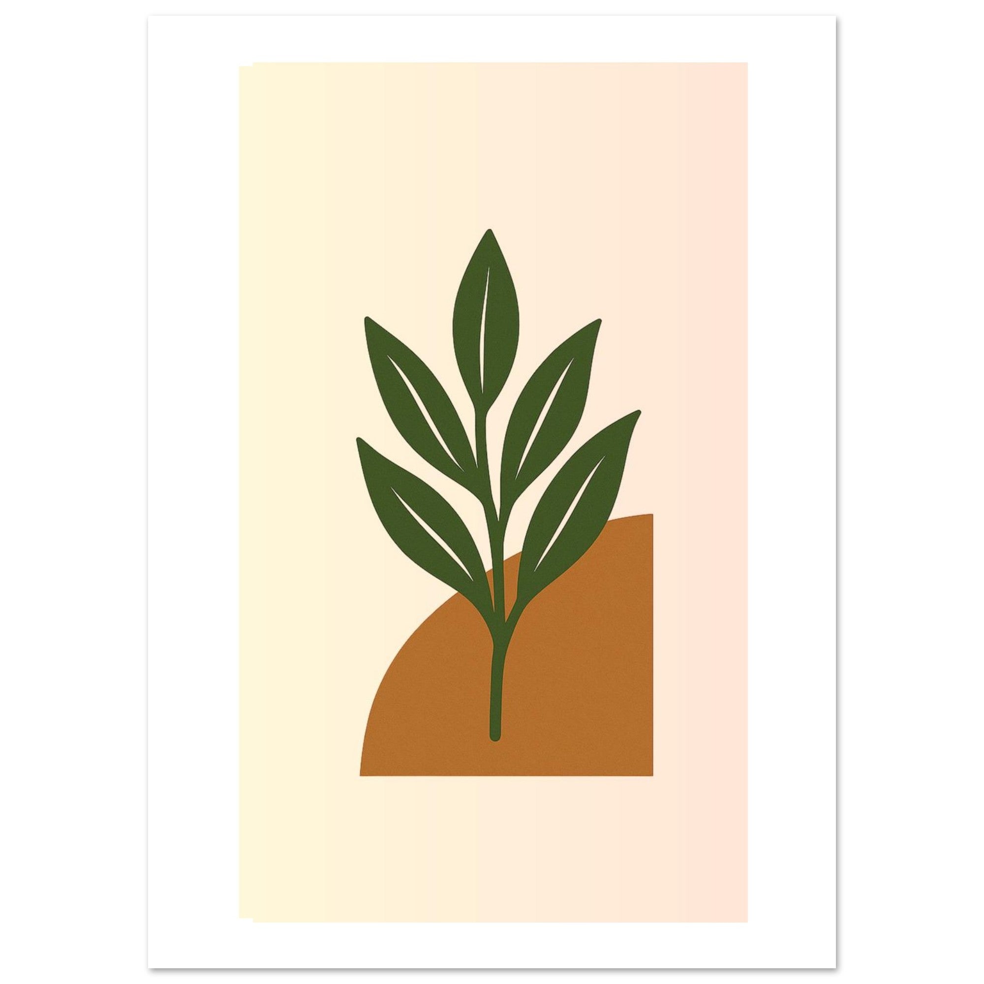 Green Leaf Botanical Wall Art – Minimal Plant Print with Terracotta Accent, Boho Decor