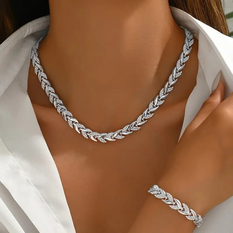 Women's Personality Affordable Luxury Willow Leaf Diamond Bracelet Necklace