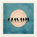 Birds on a Wire Wooden Wall Art - Minimalist Sunset Silhouette Print - Rustic Home Decor