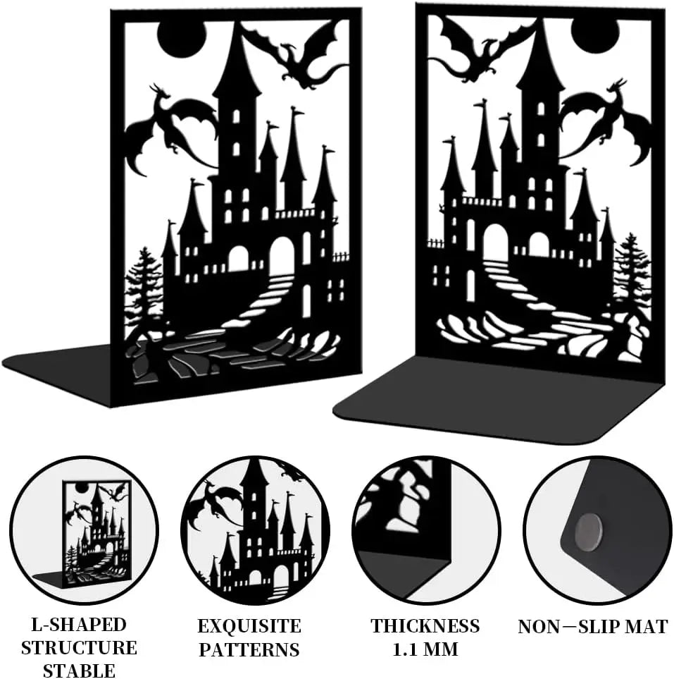 Fantasy Dragon Bookends – Heavy Duty Iron Book Holders for Home & Office