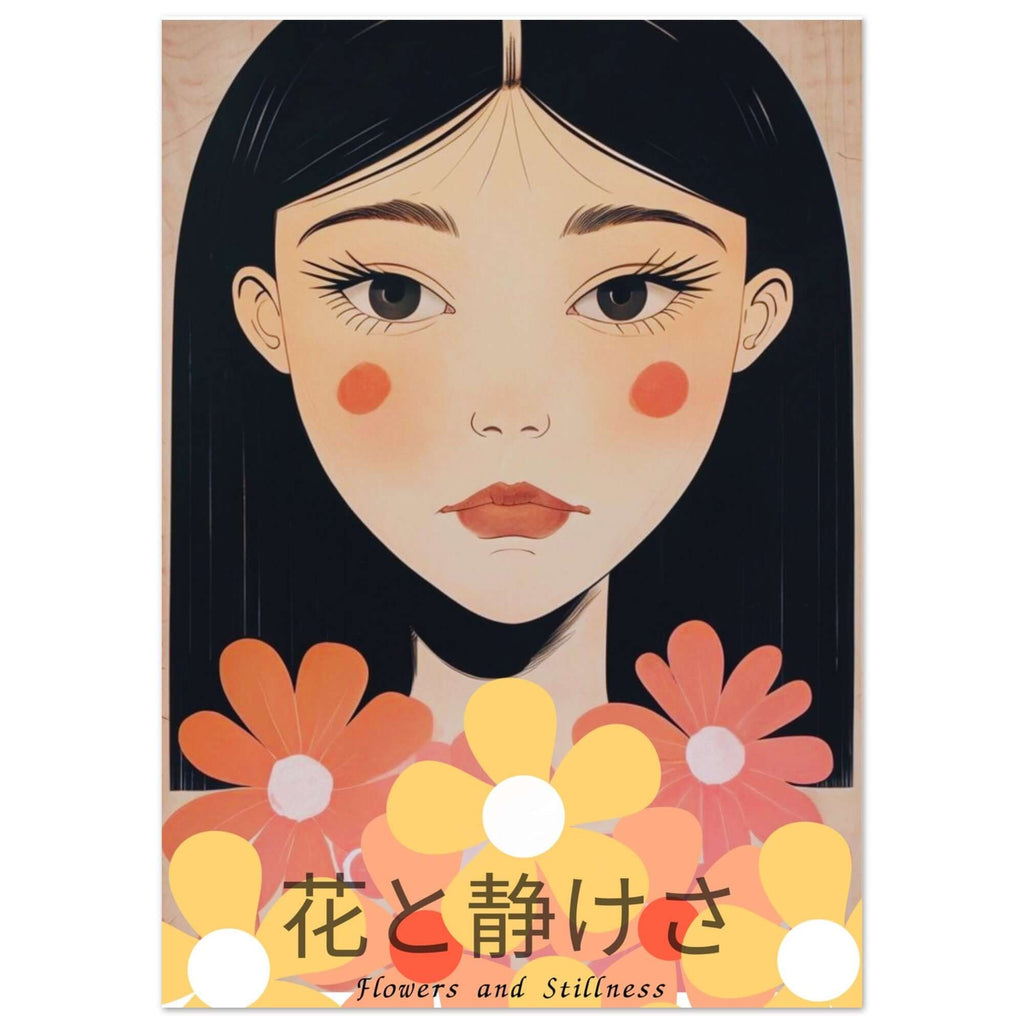 Flowers & Stillness: Japanese Portrait Art Print - Stunning Matte Poster for Home Decor