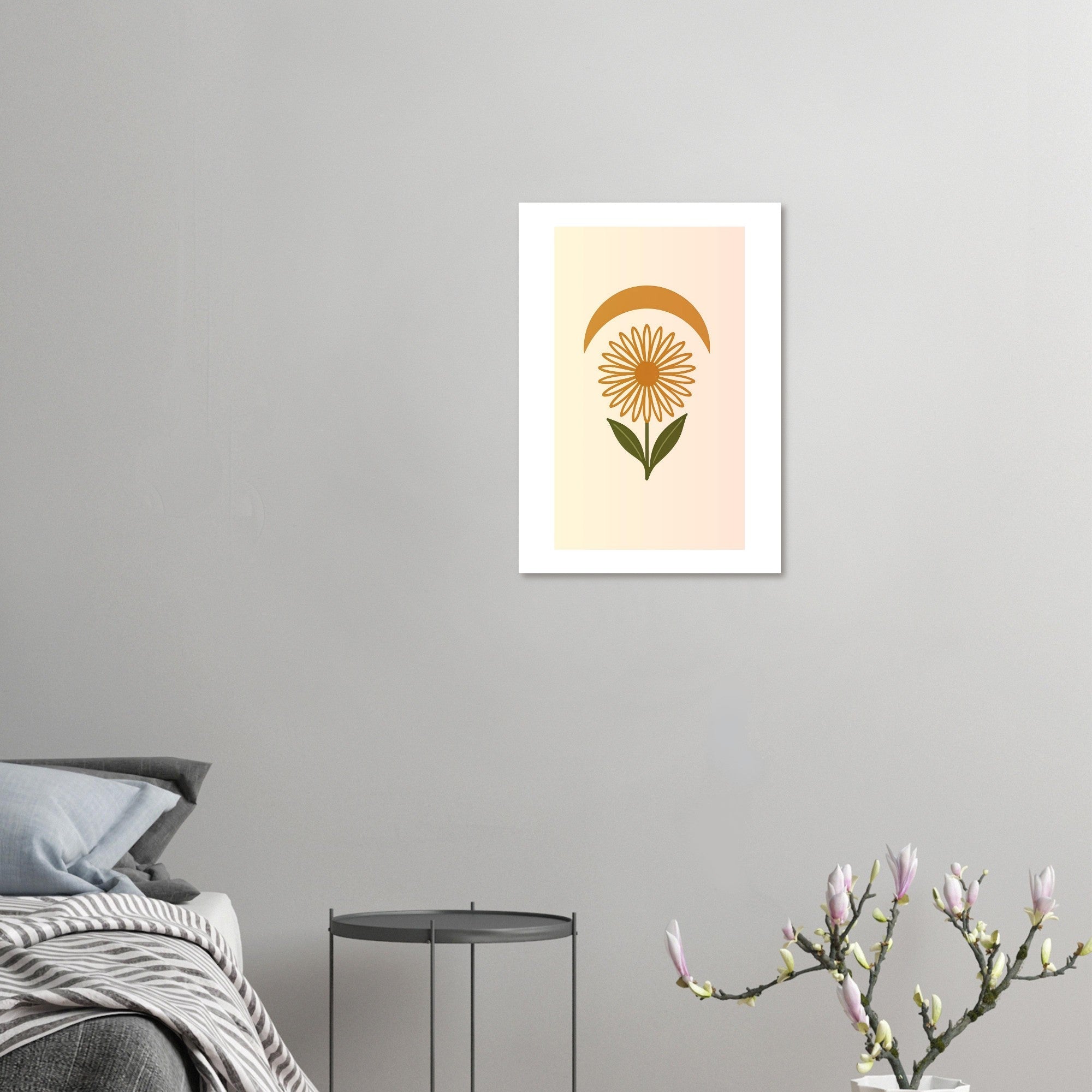 Minimal Flower & Crescent Print - Boho Botanical Poster | Earthy Modern Wall Art