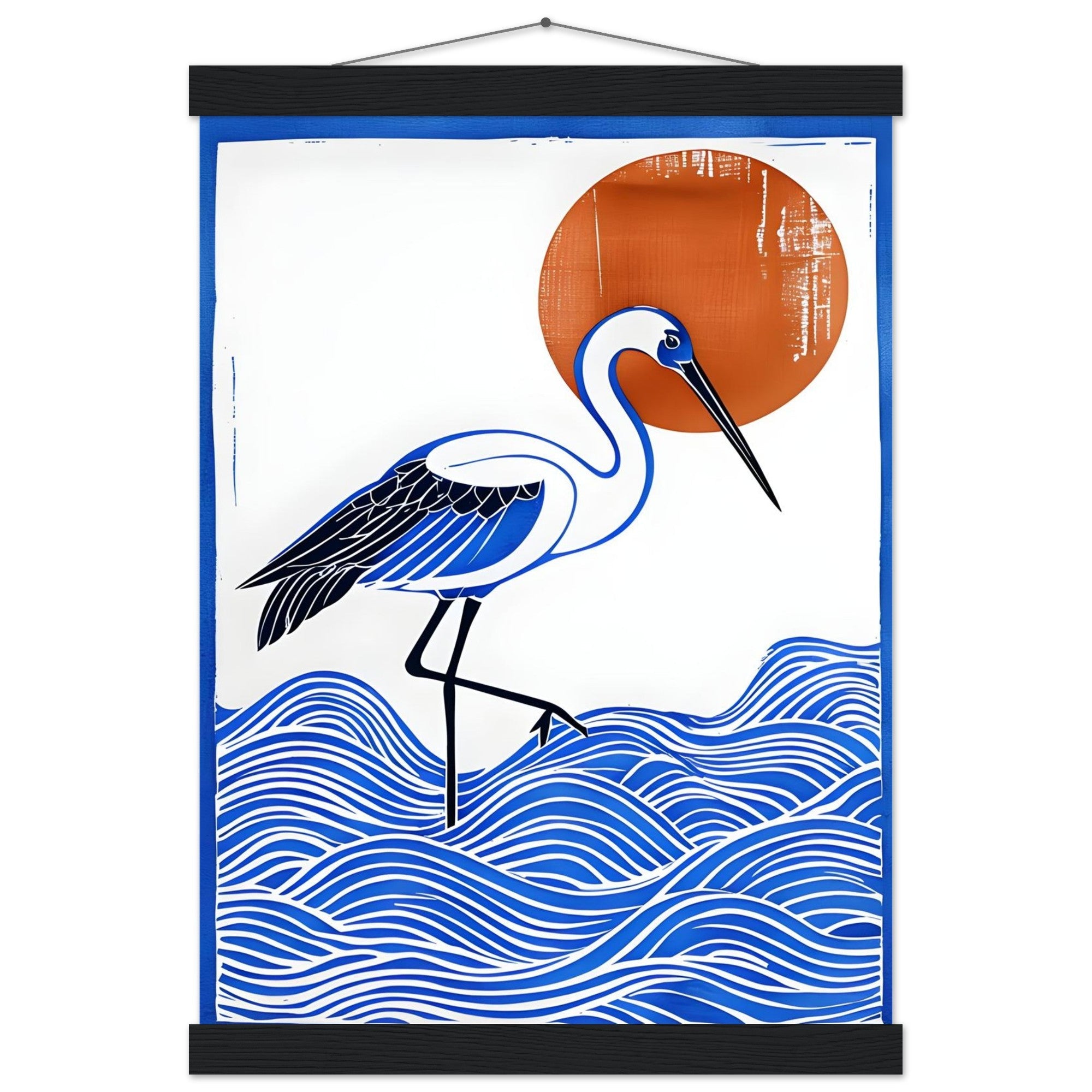 Minimalist Crane Wall Art Poster with Hanger - Japanese Ocean Prints - Modern Home Decor