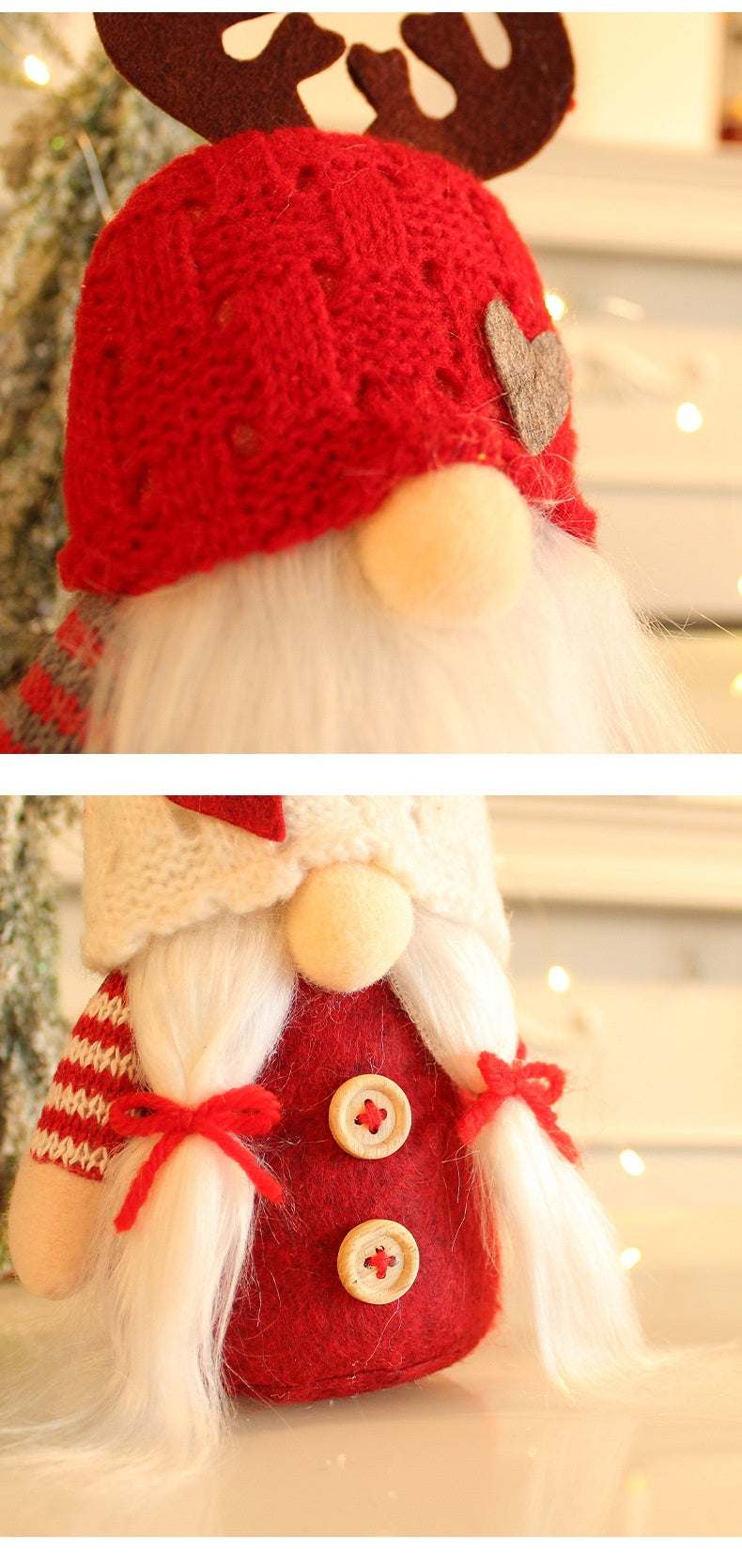 Handmade Scandinavian Christmas Gnome - Rudolf Reindeer Faceless Doll with Knitted Hat & Antlers | Nordic Holiday Table Decoration