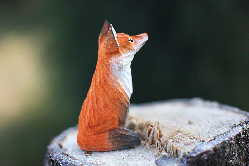 Handmade Wooden Cat Figurine - Artisan Carved Wood Cat Sculpture Home Decor Gift