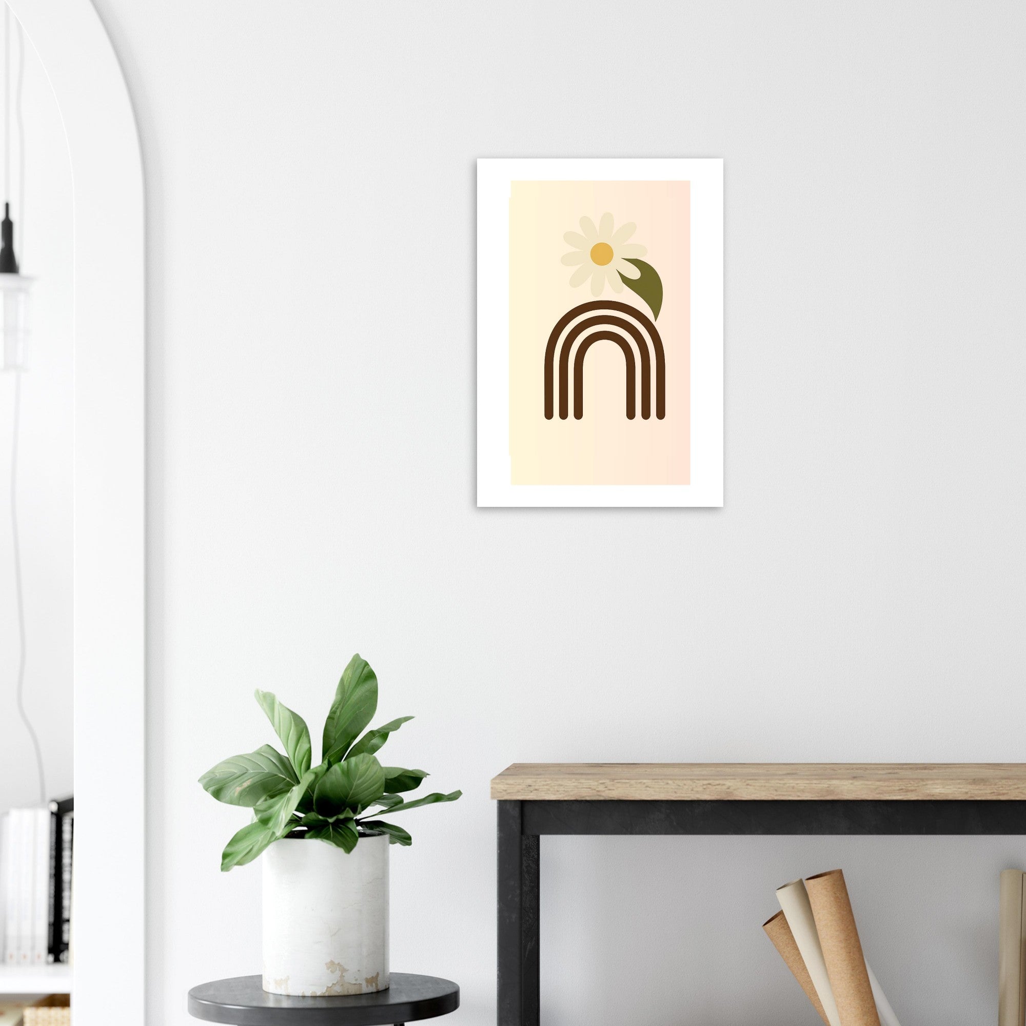 Minimalist Floral Print - Abstract Daisy Poster - Earthy Brown Boho Wall Art