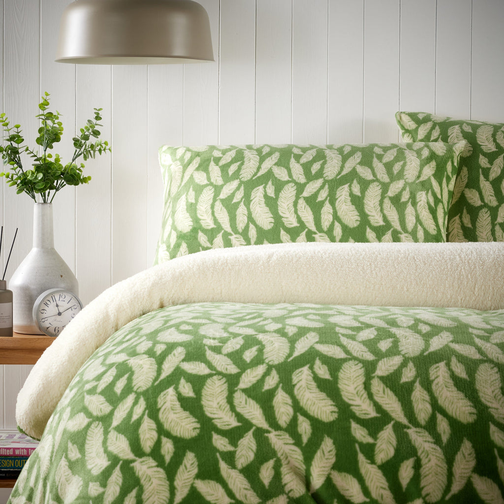 Floral Leaves Teddy Duvet Set Reversible Sherpa Fleece Super Soft Winter Bedding Single Double King Elegant Bedroom Decor by OLIVIA ROCCO