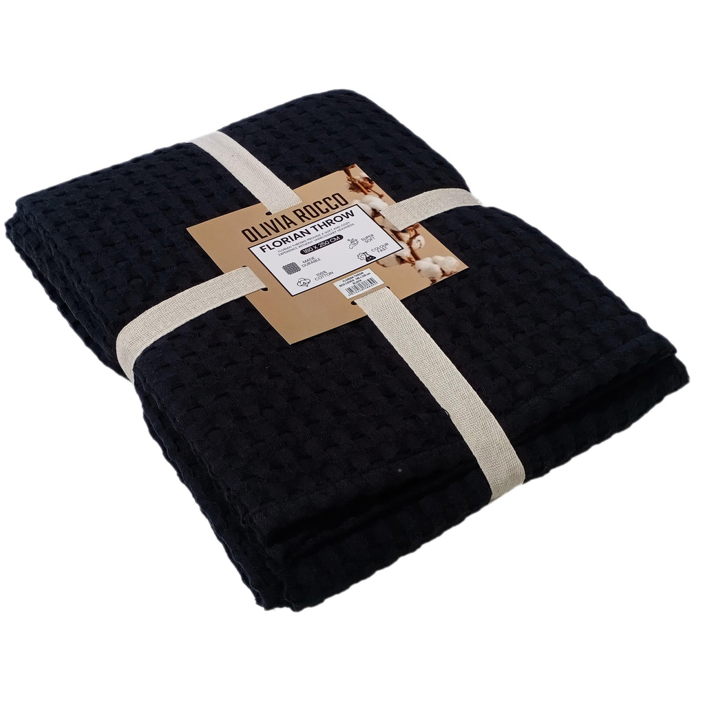 Florian Checked Throw Blanket Black Bedspread for Sofas Armchairs Sofa Settee Couch Beds & Couches by OLIVIA ROCCO