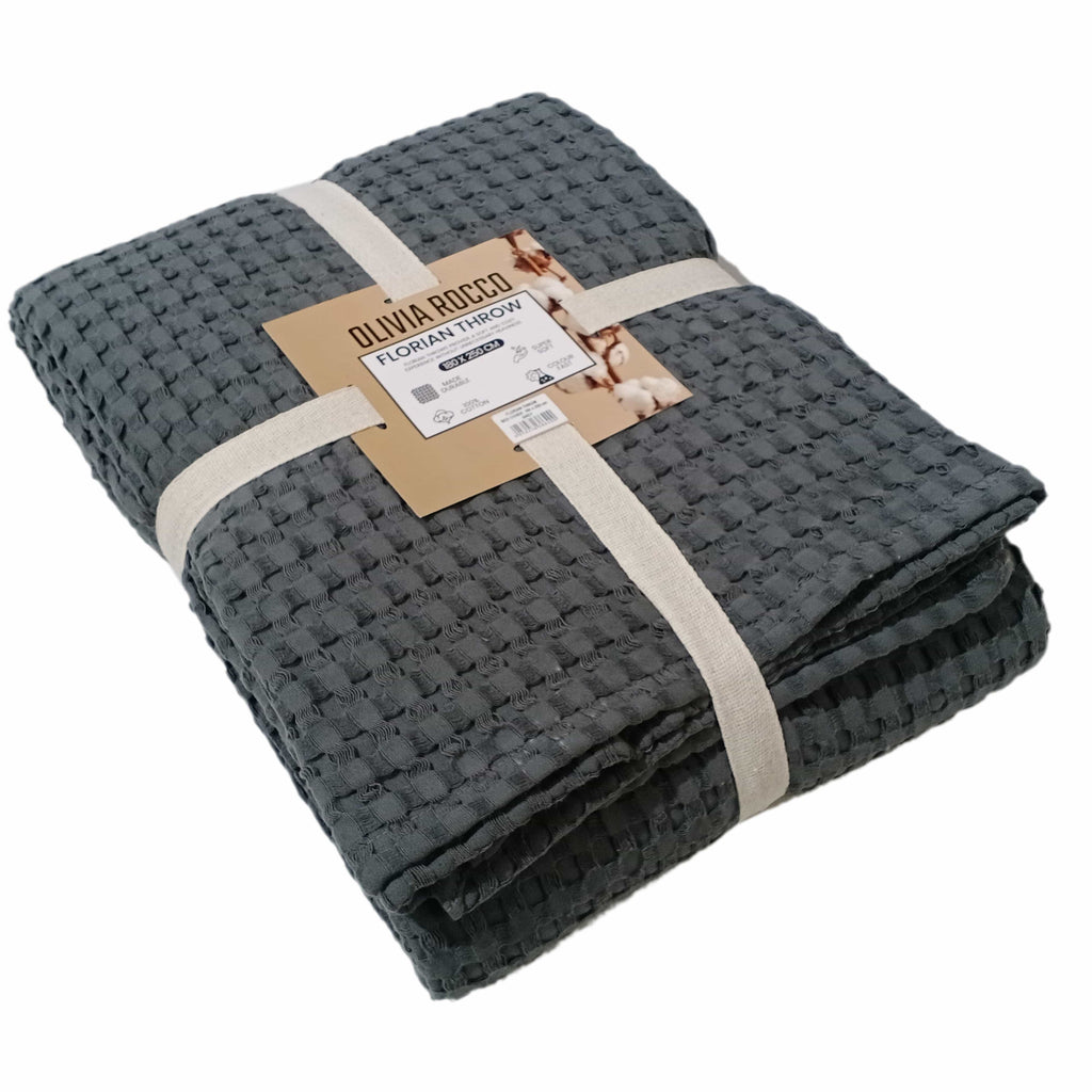 Florian Checked Throw Blanket Grey Bedspread for Sofas Armchairs Sofa Settee Couch Beds & Couches by OLIVIA ROCCO