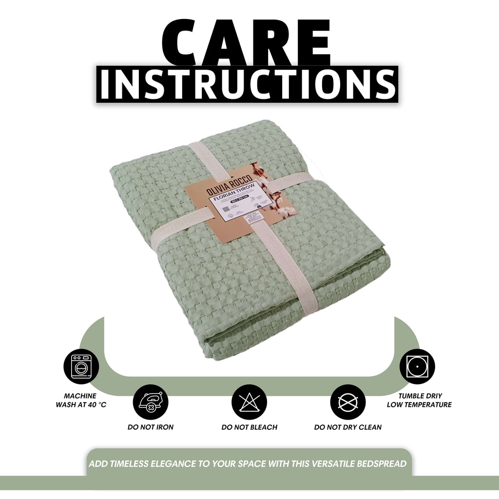 Florian Checked Throw Blanket Sage Green Bedspread for Sofas Armchairs Sofa Settee Couch Beds & Couches by OLIVIA ROCCO