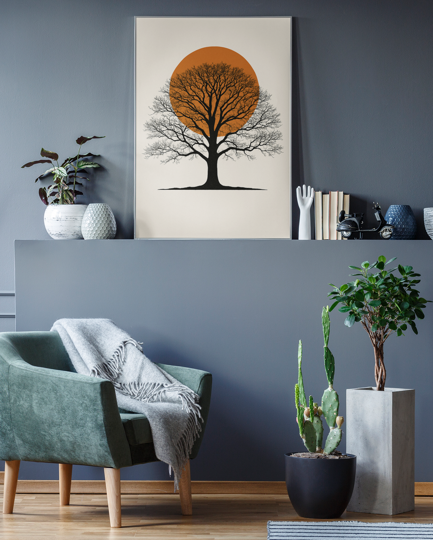 Oak Tree Sunset Wall Art – Minimalist Botanical Print, Earth Tone Nature Decor