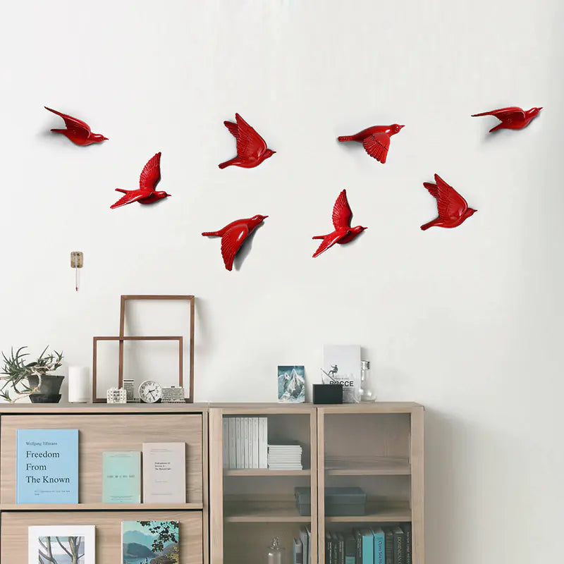 Nordic Resin Bird Wall Art – 3D Hanging Ornament Set of 5