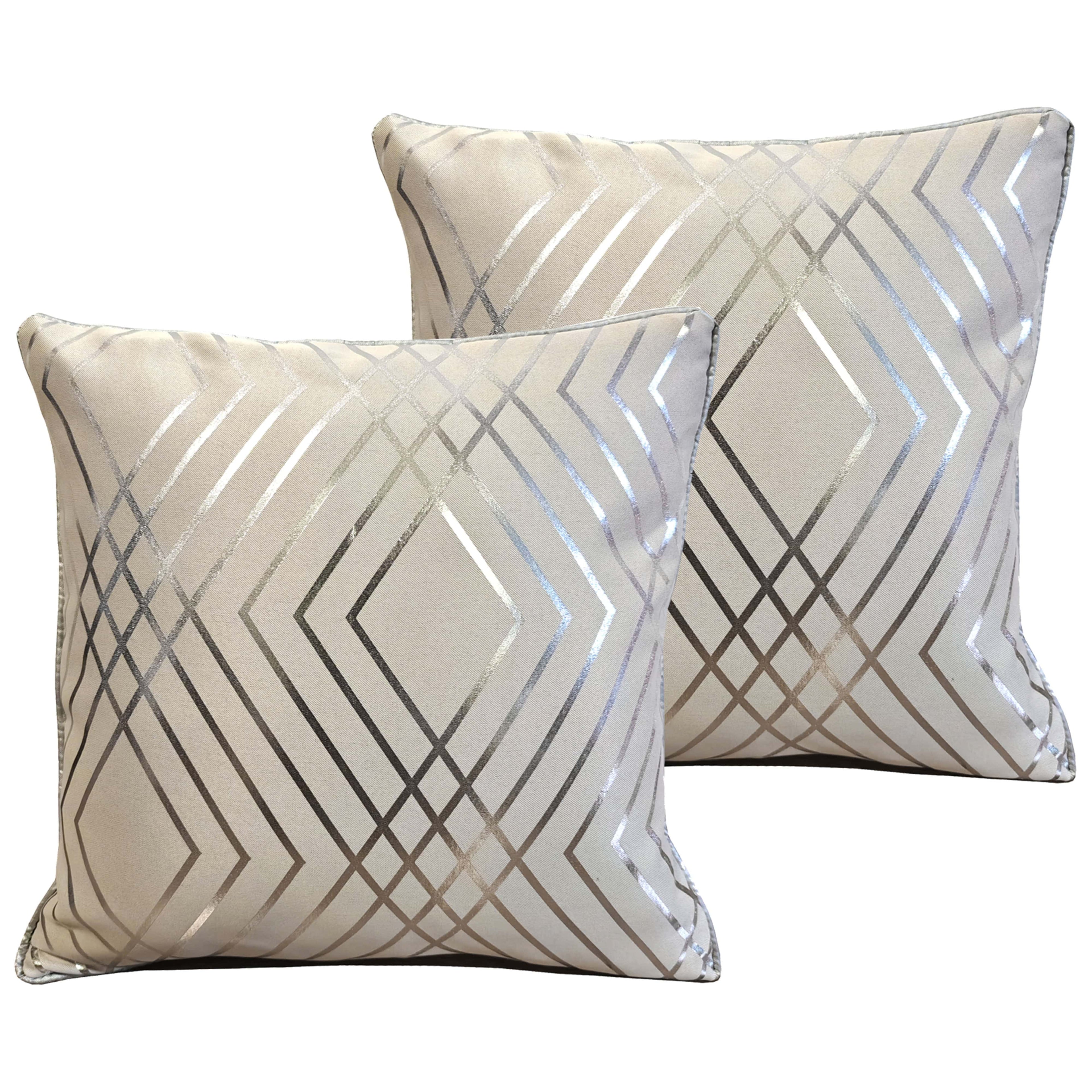 Geo Sparkle Cushion Covers 2 Pack Decorative Scatter Pillow Cases Geo Natural for Sofa Bed Chair Lounge by OLIVIA ROCCO