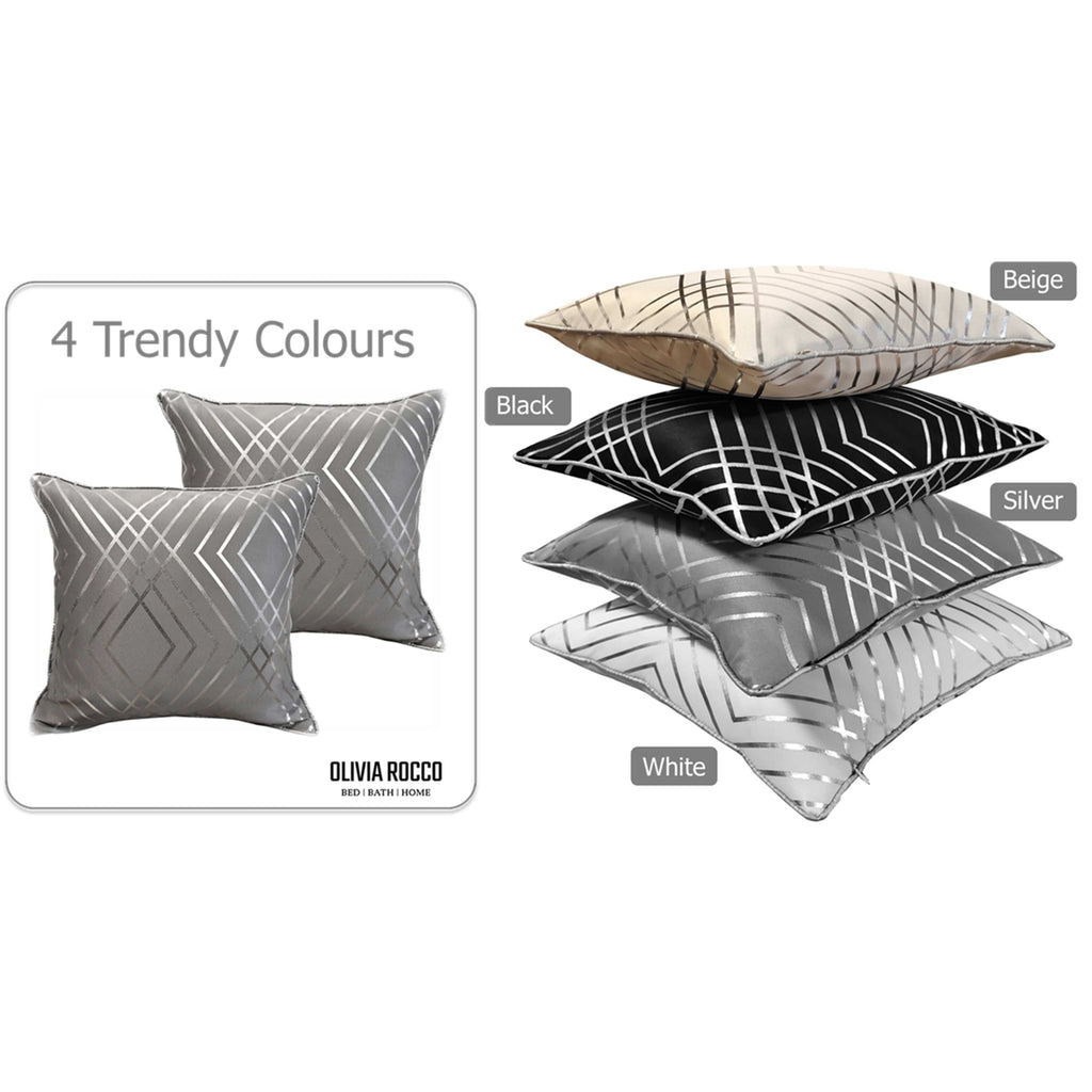 Geo Sparkle Cushion Covers 2 Pack Decorative Scatter Pillow Cases Geo Silver for Sofa Bed Chair Lounge by OLIVIA ROCCO