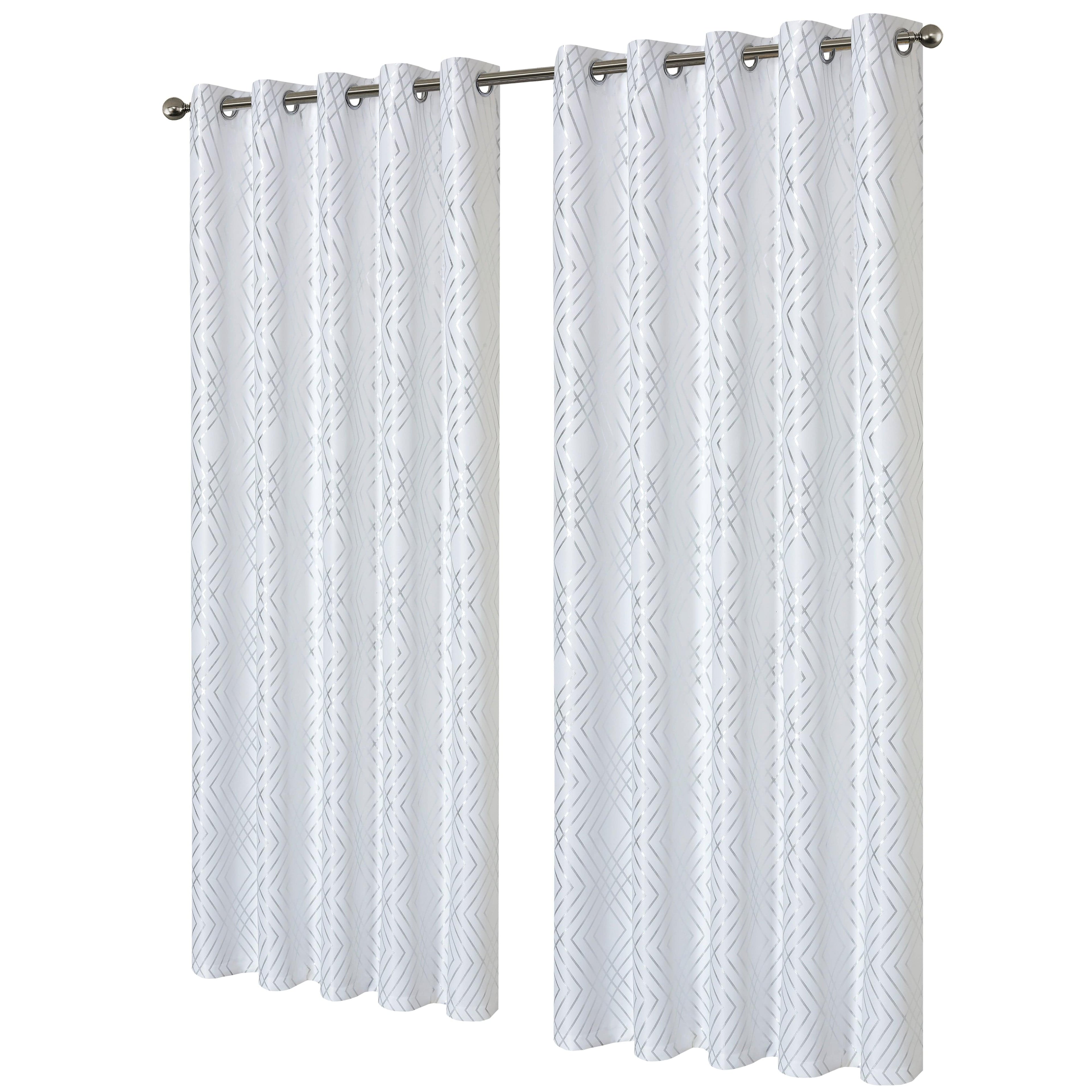Geometric White Sparkle Blackout Curtains Soft Thermal Insulated Eyelet Ring Top Living Room & Bedroom Drapes by OLIVIA ROCCO