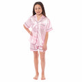 Girls Satin Silk Short Pyjama Set Button-Down Shirt and Loose-Fitting Pants Loungewear Nightwear for Ages 5-14 Black Pink Grey by Daisy Dreamer