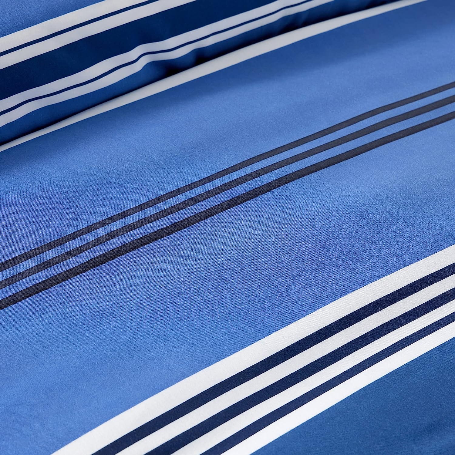Harlow Stripes Blue Duvet Cover Set with Pillowcases Breathable Polyester Button Closure Bedding Available in Single Double and King Sizes by OLIVIA ROCCO