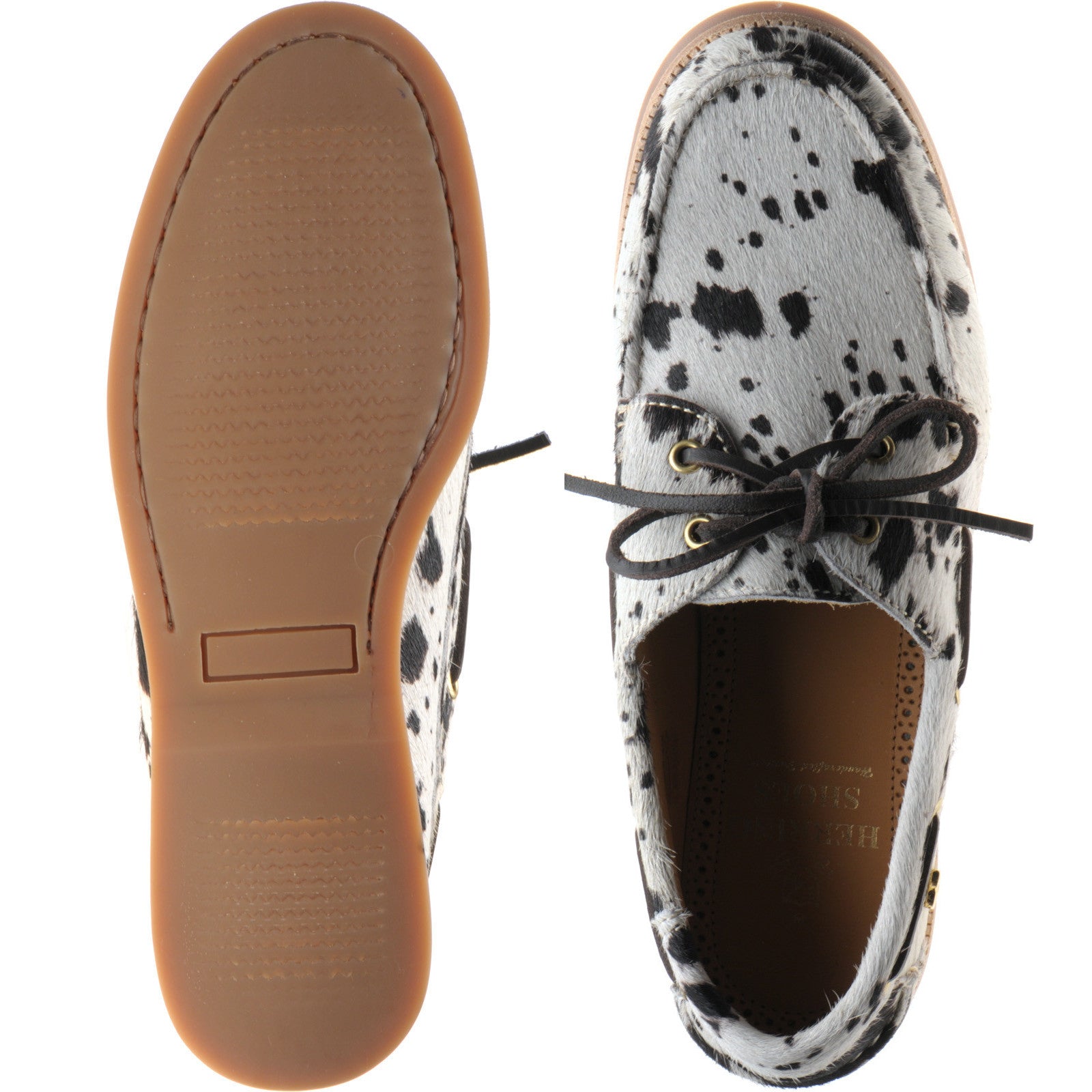 Herring Cordelia ladies rubber-soled deck shoes in white and brown pony