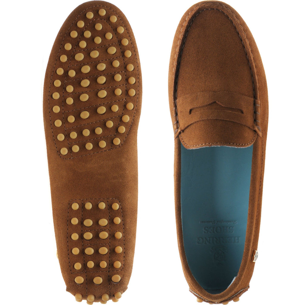 Herring Louisa ladies rubber-soled driving moccasins in cognac suede