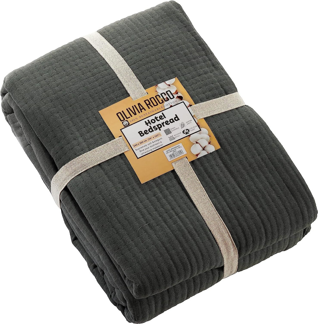 Hotel Collection 240 x 260 cm Quilted Bedspread in Sustainable Cotton Soft and Durable White and Grey Bedding for Elegant Bedroom Decor by OLIVIA ROCCO