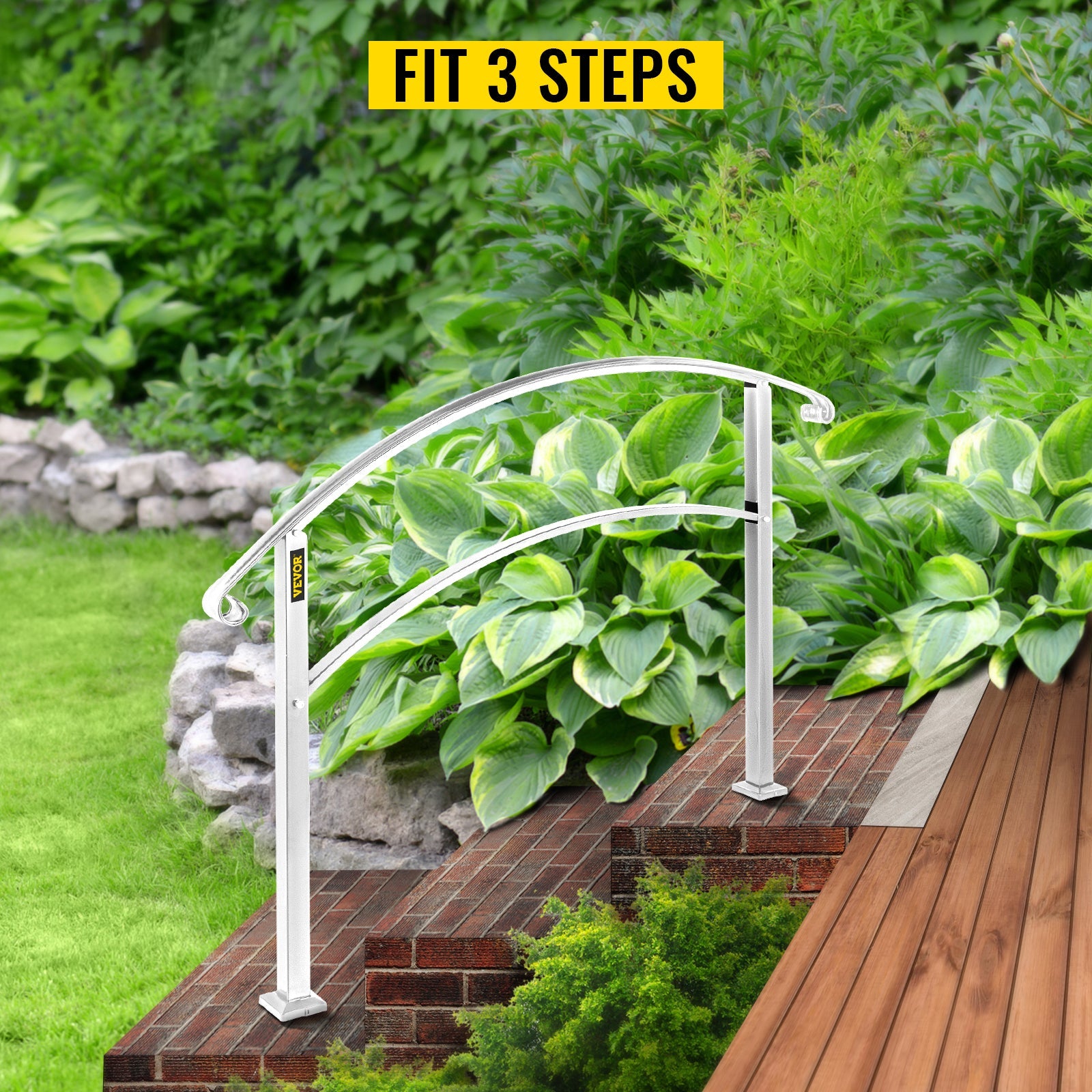 VEVOR Wrought Iron Handrail Fits 1 or 5 Steps with Installation Kit Hand Rails for Outdoor Steps Transition Handrail Stair Rail