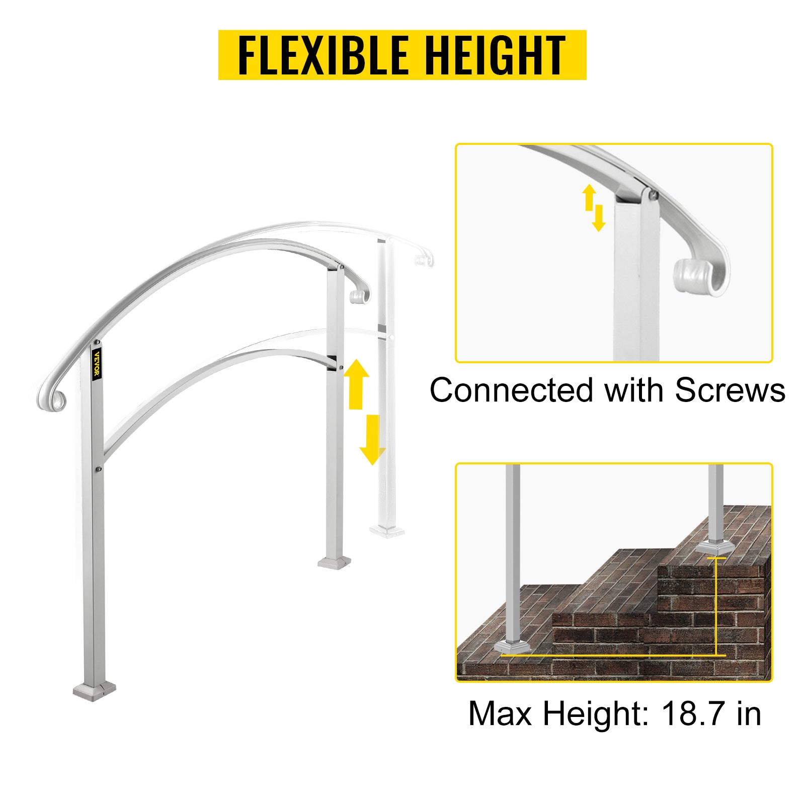 VEVOR Wrought Iron Handrail Fits 1 or 5 Steps with Installation Kit Hand Rails for Outdoor Steps Transition Handrail Stair Rail