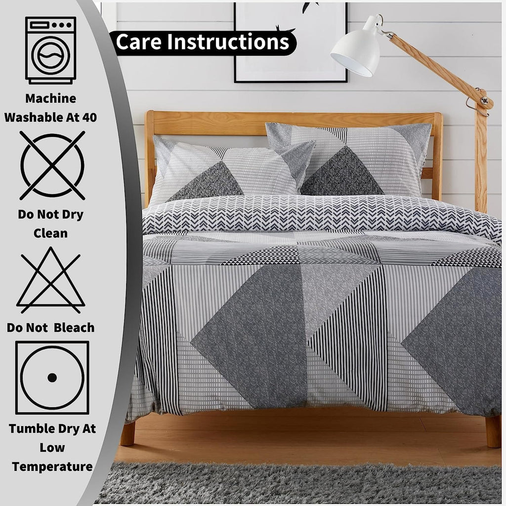 Jasper Grey Printed Reversible Quilted Duvet Cover Set with Button Closure in Single Double and King High-Quality Polyester by OLIVIA ROCCO