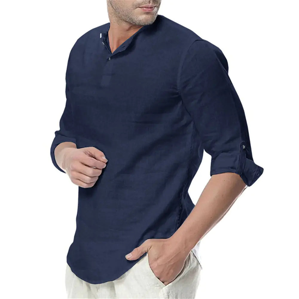 Men’s Linen Long Sleeve Shirt – Casual Smart Slim Fit