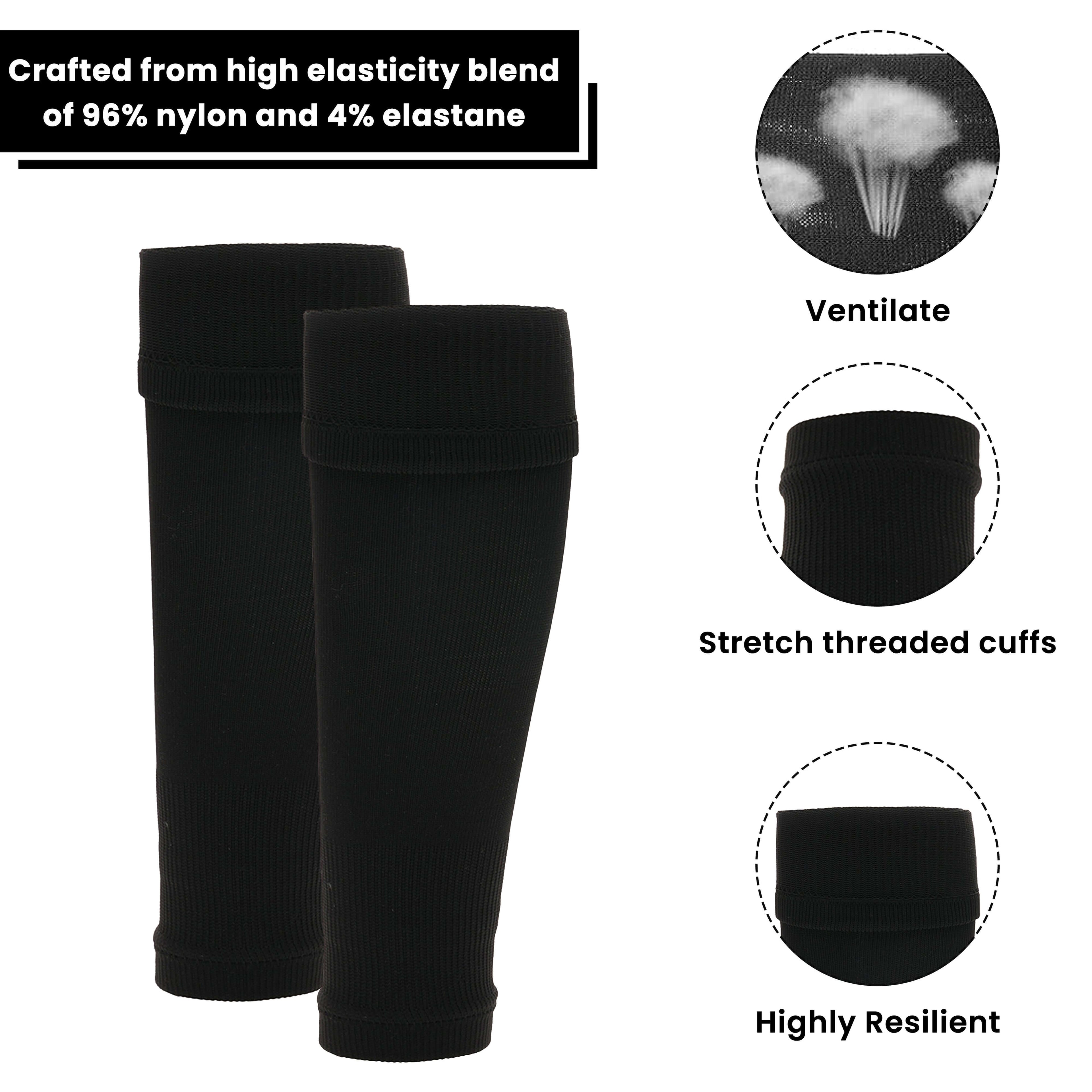 Kids Leg Sleeve Socks Black Fits Over Calf Shin Pads Compression Sleeves for Football Training Running by Sock Stack
