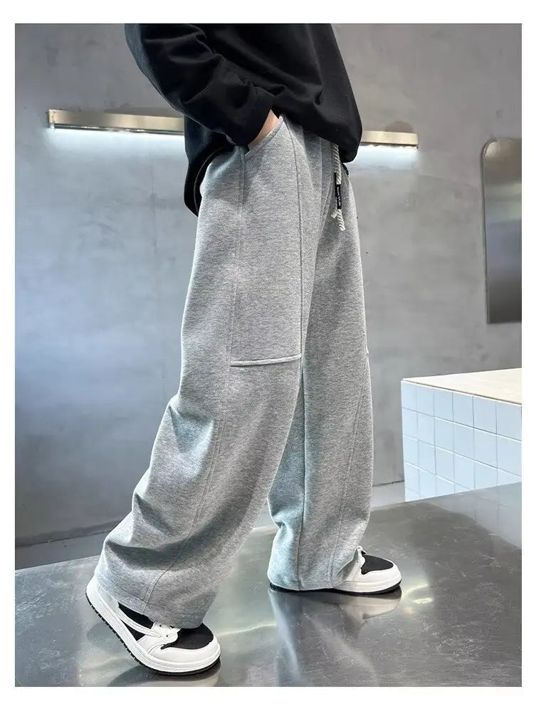 Kids Loose Cotton Sports Pants, Casual Wide-Leg Trousers for Boys & Girls