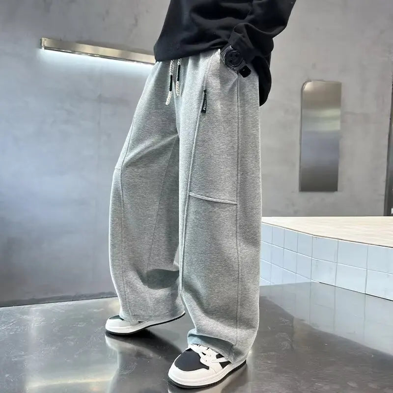 Kids Loose Cotton Sports Pants, Casual Wide-Leg Trousers for Boys & Girls