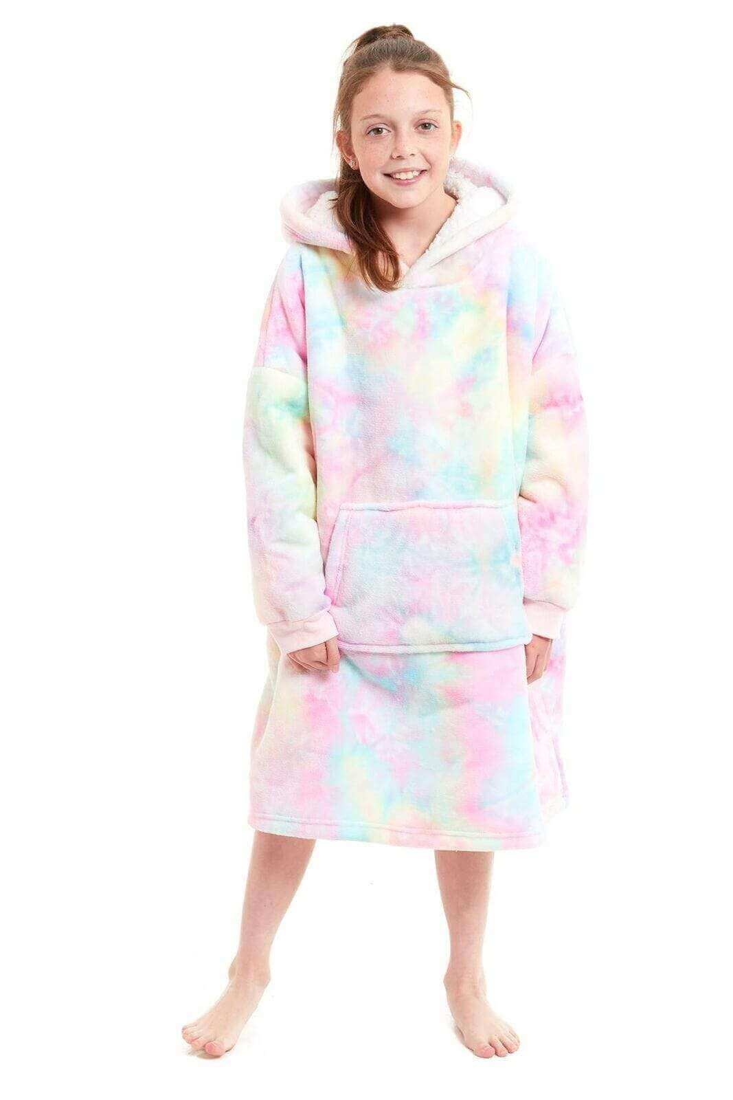 Kids Oversized Hooded Fleece Blanket with Reversible Sherpa Double Pocket Ultra-Soft Cozy Wearable Blanket for Lounging and Outdoor Ages 8-15 by Daisy Dreamer