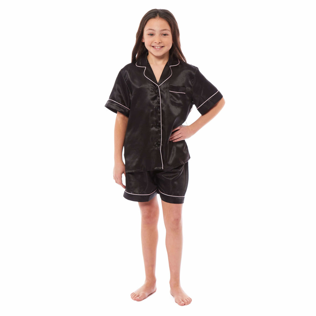 Kids Satin Silk Pyjama Set for Girls with Button-Down Shirt and Loose-Fitting Pants by Daisy Dreamer