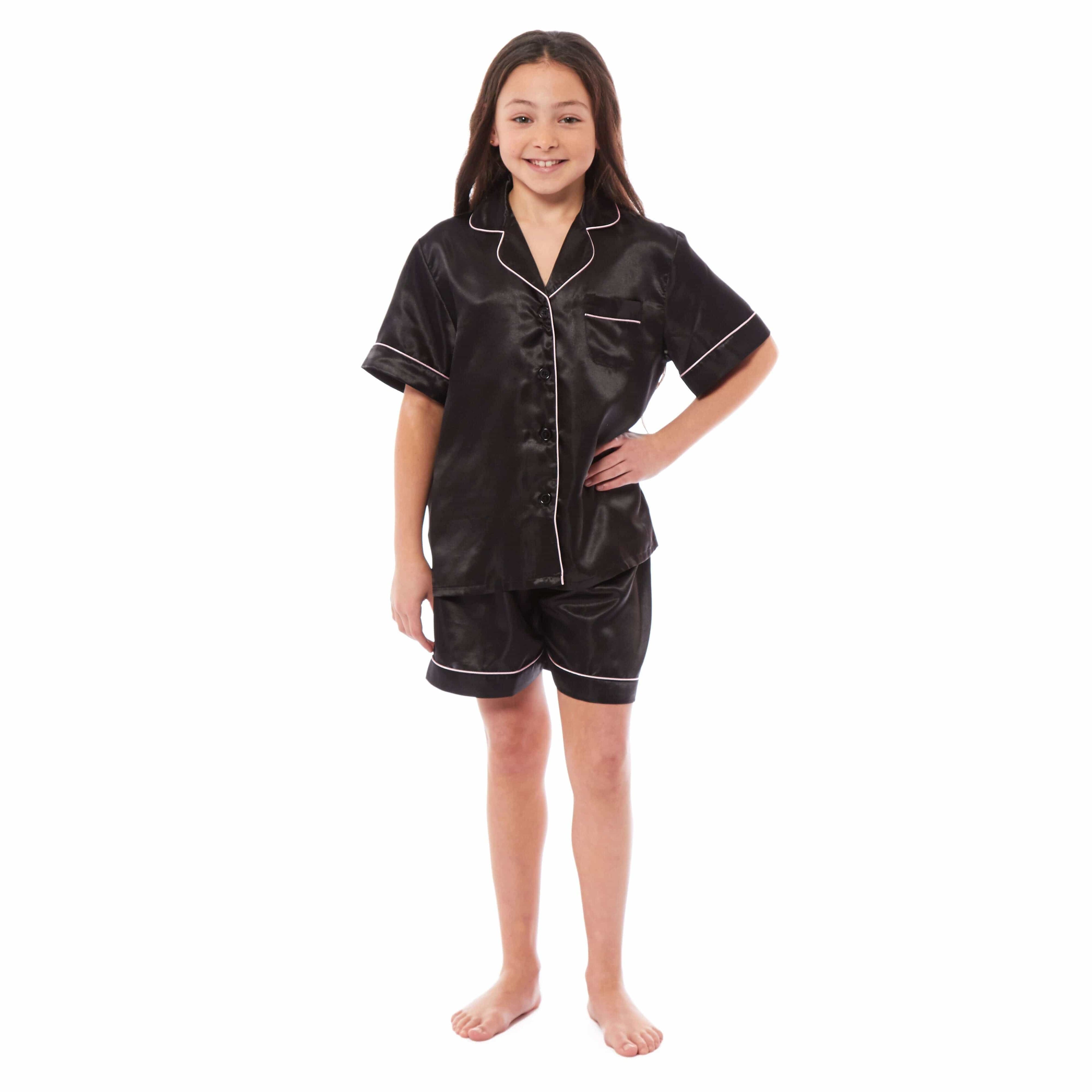 Kids Satin Silk Pyjama Set for Girls with Button-Down Shirt and Loose-Fitting Pants by Daisy Dreamer