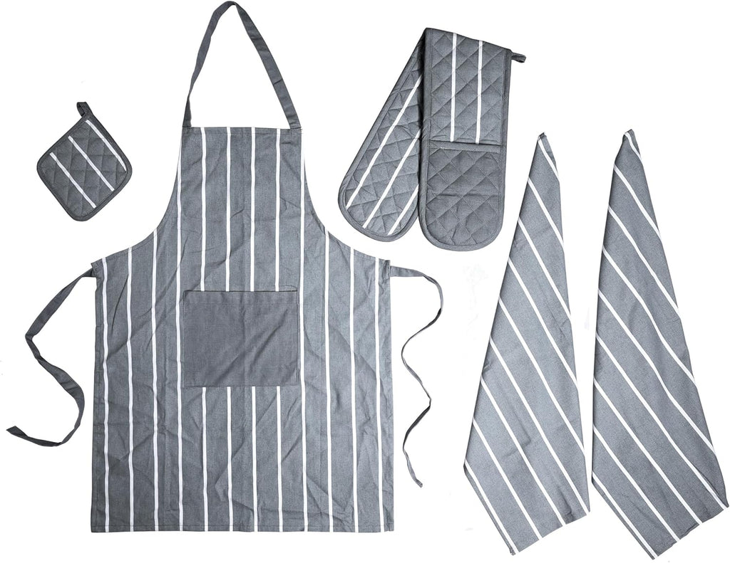 Kitchen Sets Apron Double Oven Gloves Towel Set Heat Resistant Oven Mitts Pot Holder for Home Kitchen Baking and Cooking Pack of 5 by OLIVIA ROCCO