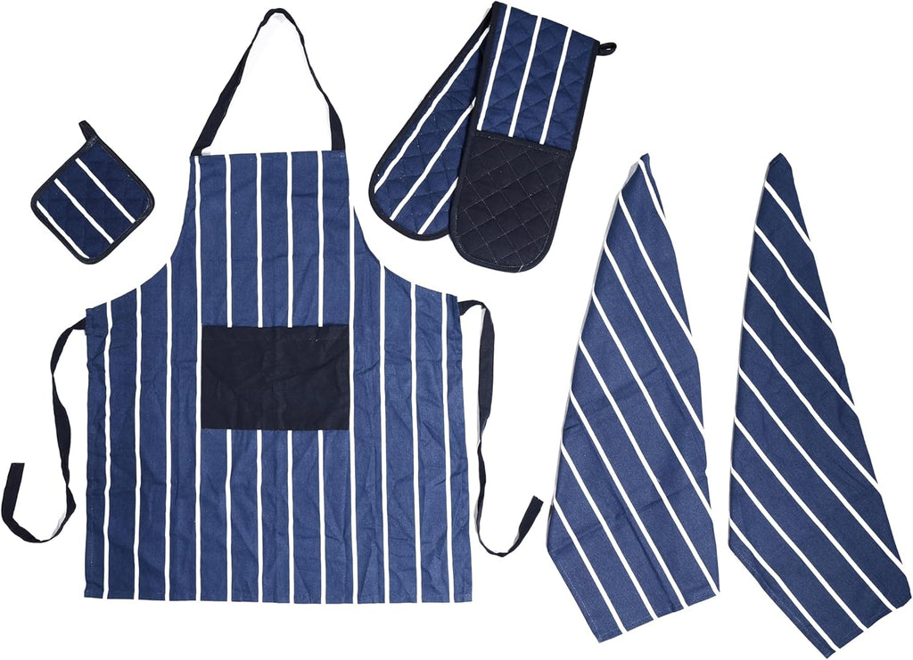 Kitchen Sets Apron Double Oven Gloves Towel Set Heat Resistant Oven Mitts Pot Holder for Home Kitchen Baking and Cooking Pack of 5 by OLIVIA ROCCO