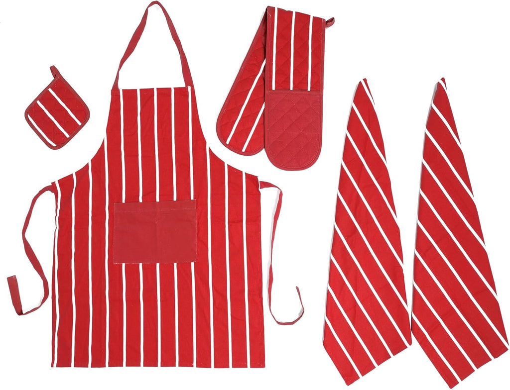 Kitchen Sets Apron Double Oven Gloves Towel Set Heat Resistant Oven Mitts Pot Holder for Home Kitchen Baking and Cooking Pack of 5 by OLIVIA ROCCO