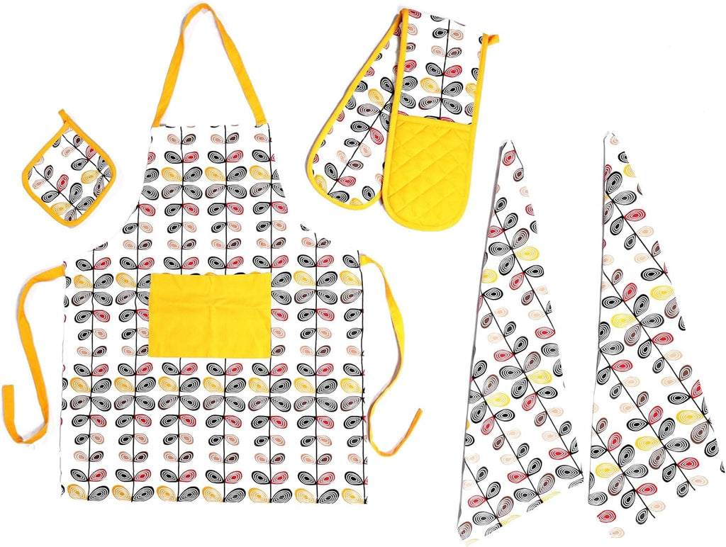 Kitchen Sets Apron Double Oven Gloves Towel Set Heat Resistant Oven Mitts Pot Holder for Home Kitchen Baking and Cooking Pack of 5 by OLIVIA ROCCO