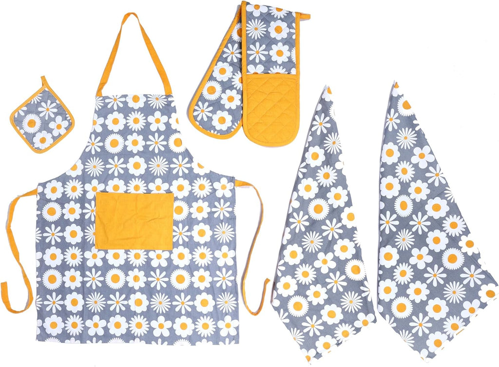 Kitchen Sets Apron Double Oven Gloves Towel Set Heat Resistant Oven Mitts Pot Holder for Home Kitchen Baking and Cooking Pack of 5 by OLIVIA ROCCO