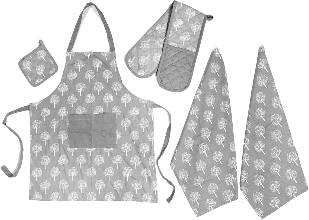 Kitchen Sets Apron Double Oven Gloves Towel Set Heat Resistant Oven Mitts Pot Holder for Home Kitchen Baking and Cooking Pack of 5 by OLIVIA ROCCO