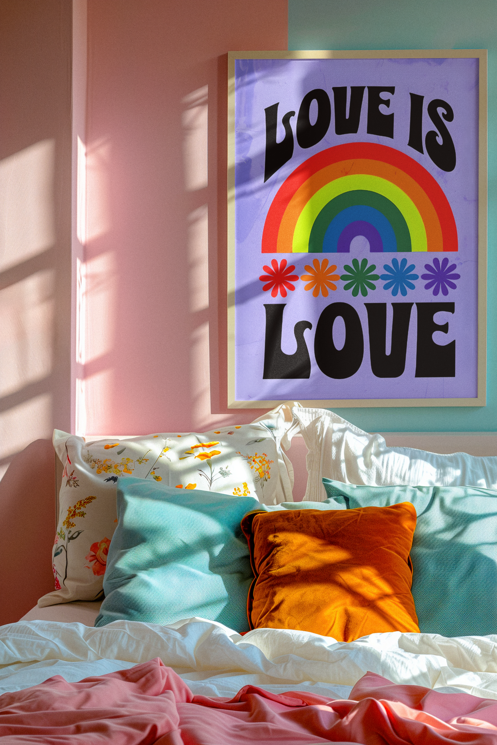 Love Is Love Rainbow Wall Art – Retro Pride Poster, 70s Style LGBTQ+ Equality Print