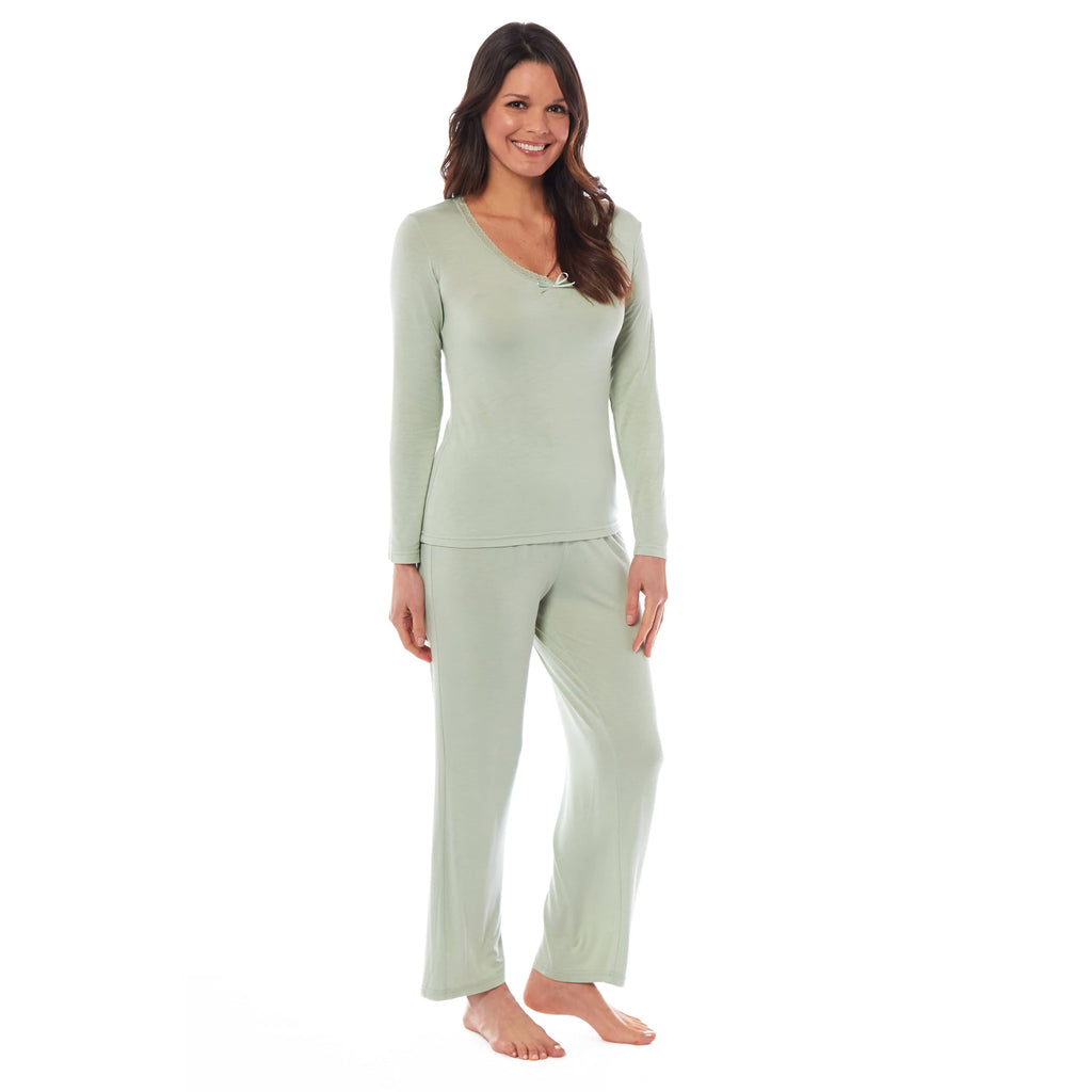 Ladies Long Sleeve Pyjama Set Ultra Soft Viscose Spandex Black Green Cozy Stretch Fit Nightwear by Daisy Dreamer