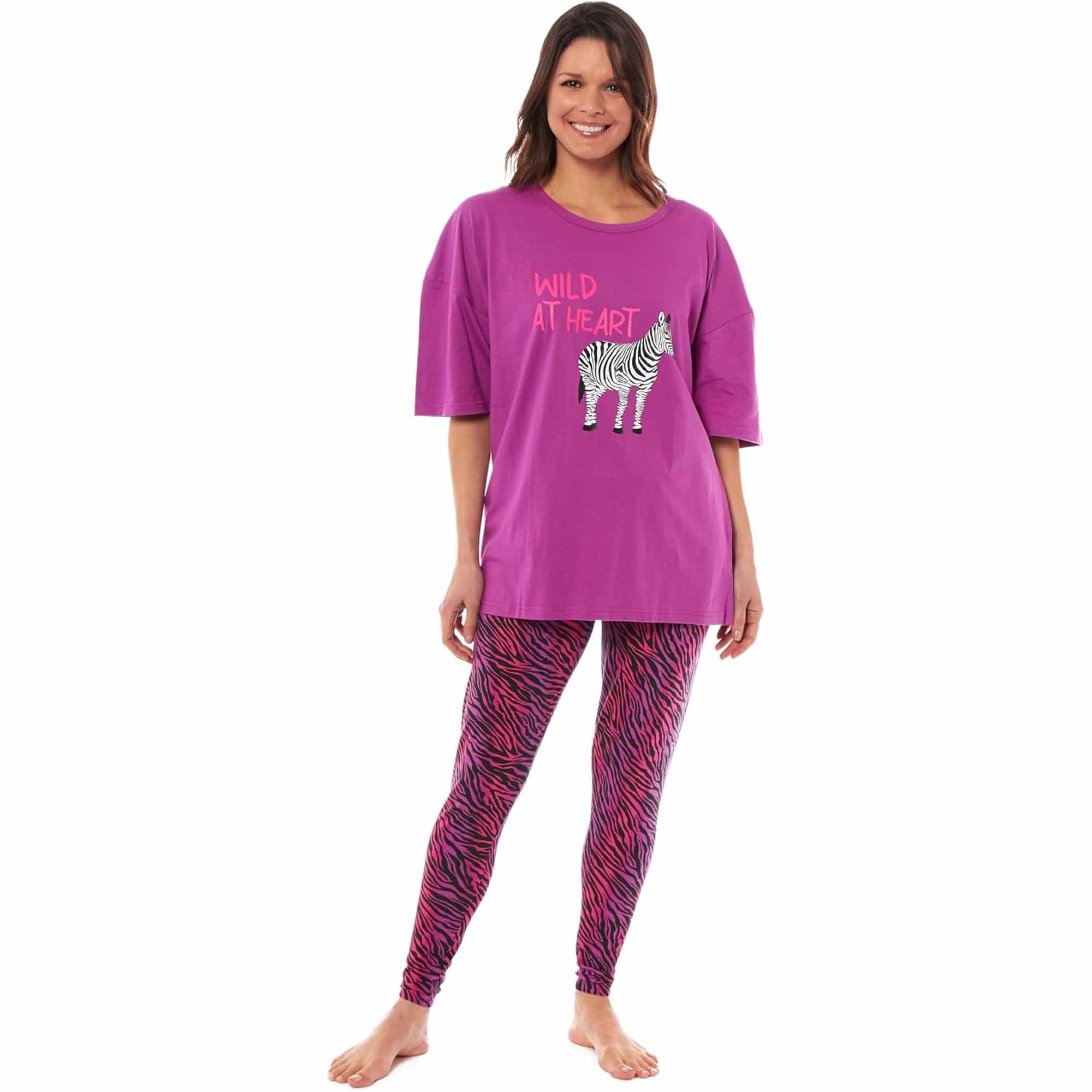 Ladies Oversized Cotton T-Shirt and Leggings PJ Set with Giraffe and Zebra Prints by Daisy Dreamer