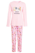 Ladies Pink Dog Print Jersey Cotton Pajama Set Soft Cozy Long Sleeve Women's Nightwear by Daisy Dreamer